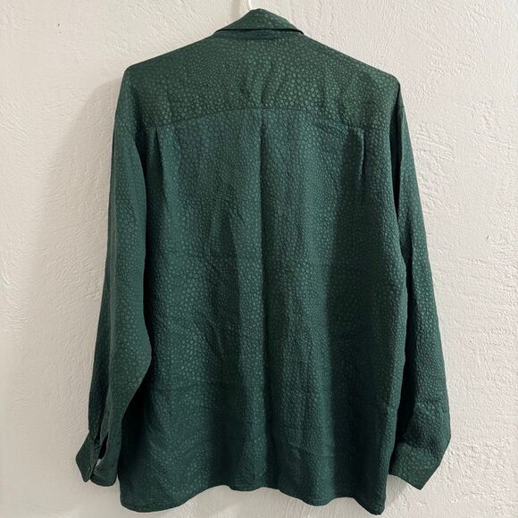 Vintage Kikomo Pebbled Green Silk Button Down M - Picture 5 of 5
